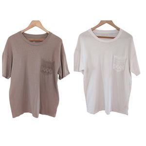 American Eagle Brown & Off White Oversized Crochet Pocket Tee Bundle Size S